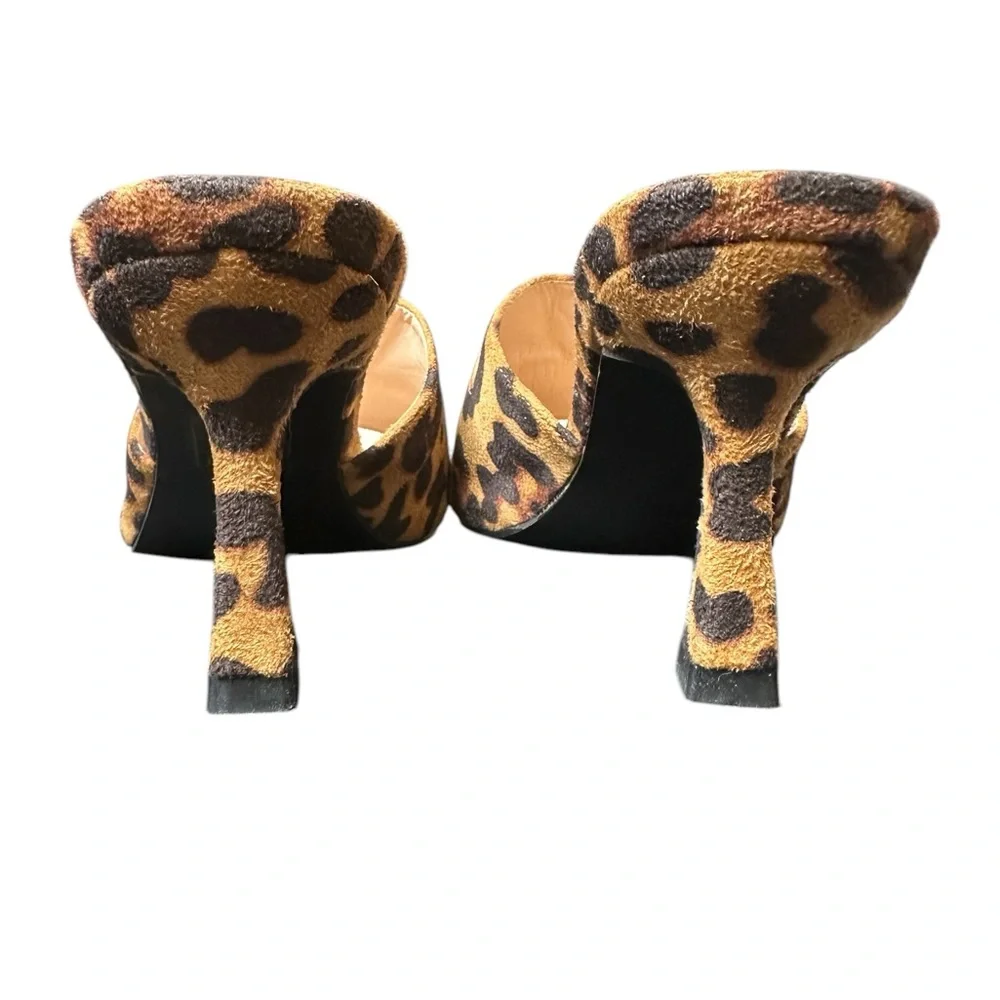 Leopard Print Square Toe Slip on Heels - Picture 6 of 7